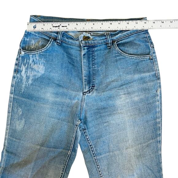 Lee Women’s Sz 27 Vintage 70s Bell Bottom Jeans Cotton USA Made Faded Thrashed - Picture 12 of 16